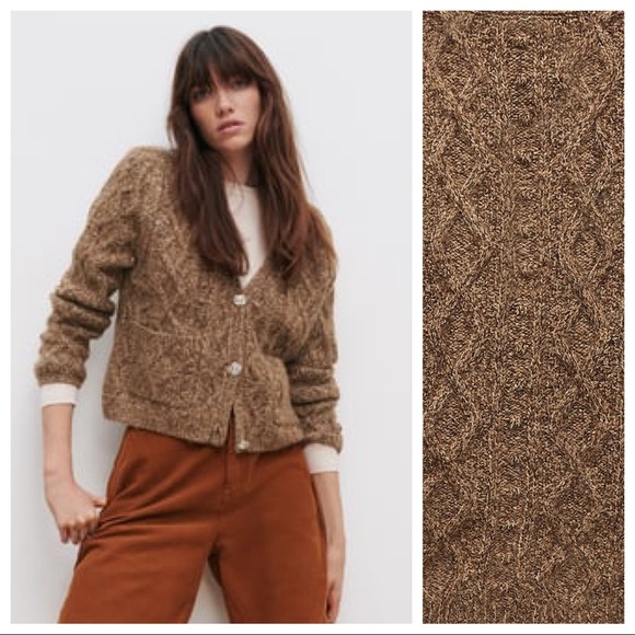 NWT. Zara Brown Jewel Button Knit Cropped Cardigan. Size M. - Picture 4 of 9